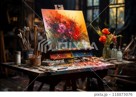 a palette of paints for painting a picture a palette of paints for painting a picture 118873076