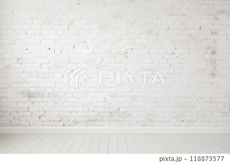 brick wall white color and wooden plank floor for background or texture 118873577