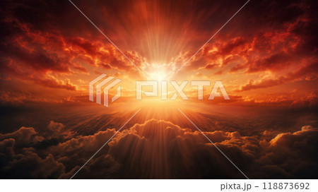 Beautiful dramatic sky at sunset, with cumulus clouds, aerial view, picturesque abstract background Beautiful dramatic sky at sunset, with cumulus clouds, aerial view, picturesque abstract background 118873692
