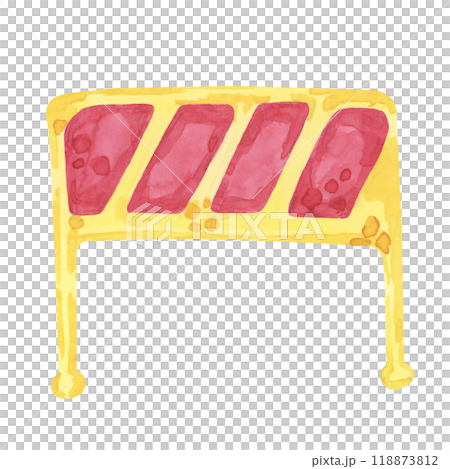 Roadwork barrier sign in cartoon style, featuring red and yellow stripes. This watercolor clipart is ideal for educational materials, construction-themed projects, or traffic-related designs. Roadwork barrier sign in cartoon style, featuring red and yellow stripes. This watercolor clipart is ideal for educational materials, construction-themed projects, or traffic-related designs. 118873812