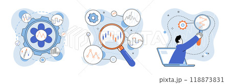 Technical analysis. Vector illustration. Trading in financial markets requires thorough understanding technical analysis concepts Identifying and predicting market trends is key aspect technical 118873831
