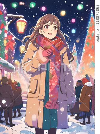 クリスマスマーケットの中を女性が立っているAI生成イラスト 118873865