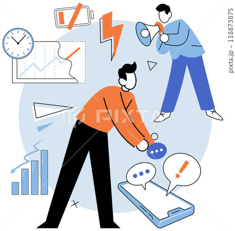 Person work with abstract business system, organizing data, analyzing statistics. Man stands near board with graph. Analytics and organization concept. Information processing and data presentation 118873875