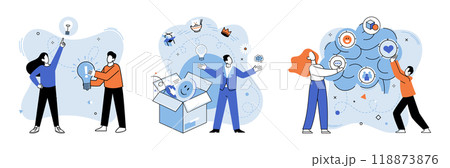 Thought process vector illustration. Ideas take flight in realm clear thought process concept The thought process metaphor shapes our perception problems Research provides raw material for creative 118873876