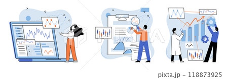 Technical analysis. Vector illustration. Developing sound investment strategy involves analyzing market trends and using technical analysis tools Trading in financial markets requires thorough 118873925