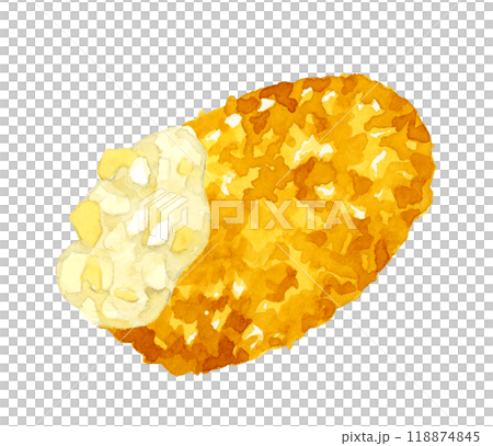タルタルソースを付けた牡蠣フライ　料理・食べ物の手描き水彩イラスト素材 118874845