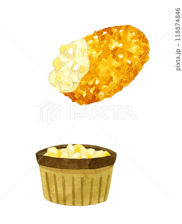 タルタルソースを付けた牡蠣フライ　料理・食べ物の手描き水彩イラスト素材 118874846