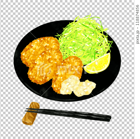 Fried oysters set meal (with tartar sauce) Hand-drawn watercolor illustration of food 118874856