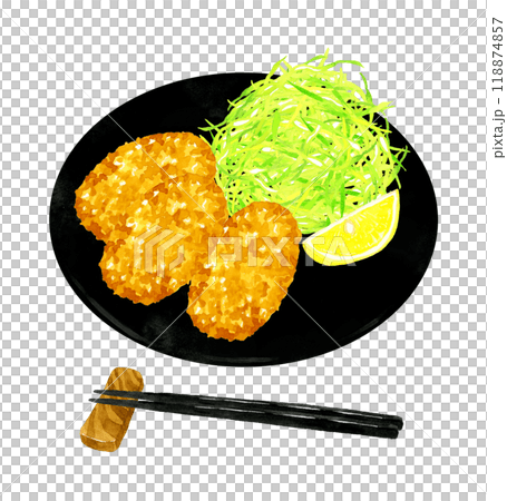 Fried oyster set meal Hand-drawn watercolor illustration of cuisine and food 118874857