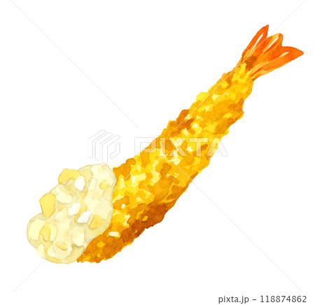 エビフライ（タルタルソース付き）　料理・食べ物の手描き水彩イラスト素材 118874862
