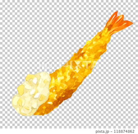 エビフライ（タルタルソース付き）　料理・食べ物の手描き水彩イラスト素材 118874862