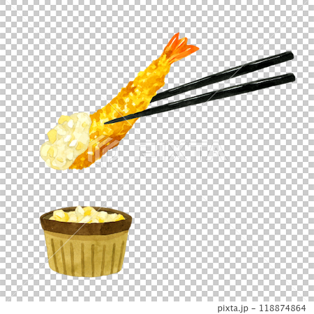 炸蝦（配韃靼醬） 手繪水彩插圖烹飪/食物 118874864