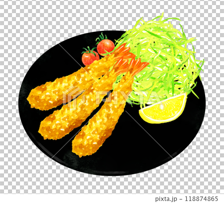 炸蝦套餐 烹飪食物手繪水彩插畫素材 118874865