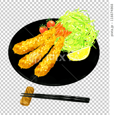エビフライ定食　料理・食べ物の手描き水彩イラスト素材 118874868