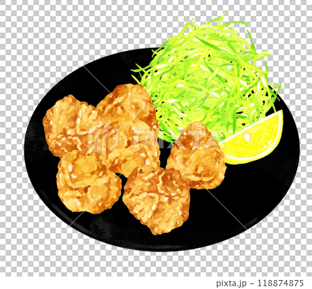 からあげ定食　料理・食べ物の手描き水彩イラスト素材 118874875
