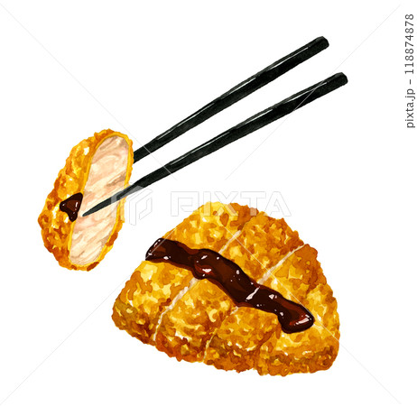 とんかつ・味噌かつ・ソースかつ　料理・食べ物の手描き水彩イラスト素材 118874878