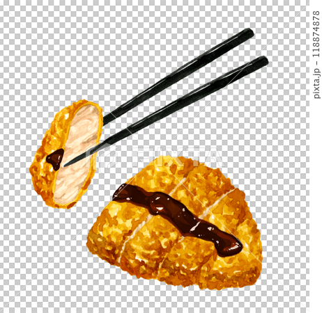 Tonkatsu, miso katsu, sauce katsu - hand-drawn watercolor illustrations of cuisine and food 118874878