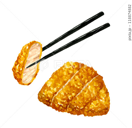 とんかつ　料理・食べ物の手描き水彩イラスト素材 118874882