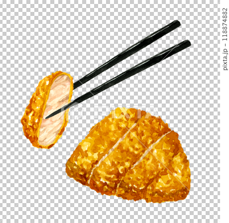 とんかつ　料理・食べ物の手描き水彩イラスト素材 118874882