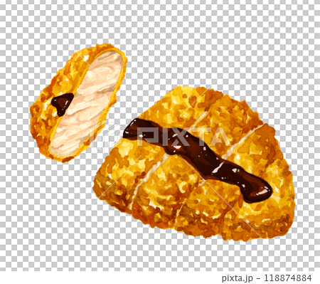 炸豬排、味噌炸排、醬炸排、手繪水彩烹飪和食物插畫素材 118874884