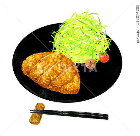 とんかつ定食 料理・食べ物の手描き水彩イラスト素材 とんかつ定食 料理・食べ物の手描き水彩イラスト素材 118874889