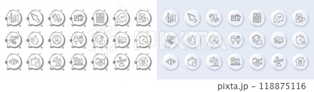 Approved, Boiling pan and Quiz test line icons. White pin 3d buttons, chat bubbles icons. Pack of Repair document, Conversation messages, Technical algorithm icon. Vector 118875116