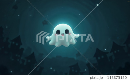 Cute ghost in the night forest, Halloween party, dark and moonlight 118875120