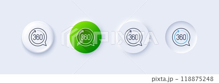 360 degrees line icon. Neumorphic, Green gradient, 3d pin buttons. VR simulation sign. Panoramic view symbol. Line icons. Neumorphic buttons with outline signs. Vector 360 degrees line icon. Neumorphic, Green gradient, 3d pin buttons. VR simulation sign. Panoramic view symbol. Line icons. Neumorphic buttons with outline signs. Vector 118875248