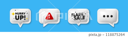 Offer speech bubble 3d icons. Hurry up sale tag. Special offer sign. Advertising discounts symbol. Hurry up sale chat offer. Flash sale, danger alert. Text box balloon. Vector 118875264