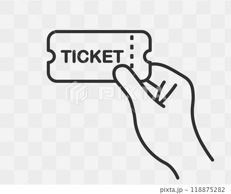 Ticket in hand icon symbol. Coupon access logo sign. Vector illustration image. Isolated on background. 118875282