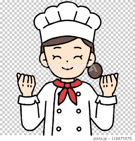 A female pastry chef doing a fist pump 118875878