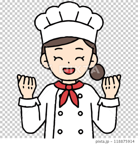 ガッツポーズをするパティシエの女性 ガッツポーズをするパティシエの女性 118875914
