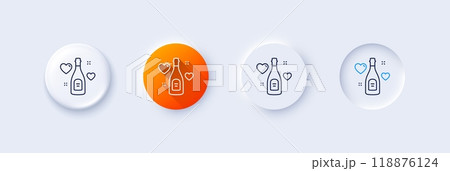 Love champagne line icon. Neumorphic, Orange gradient, 3d pin buttons. Wedding drink sign. Couple relationships symbol. Line icons. Neumorphic buttons with outline signs. Vector 118876124