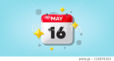 Calendar date of May 3d icon. 16th day of the month icon. Event schedule date. Meeting appointment time. 16th day of May. Calendar month date banner. Day or Monthly page. Vector Calendar date of May 3d icon. 16th day of the month icon. Event schedule date. Meeting appointment time. 16th day of May. Calendar month date banner. Day or Monthly page. Vector 118876163