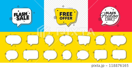 Black friday chat speech bubble. Free offer tag. Special offer sign. Sale promotion symbol. Free offer chat message. Flash sale speech bubble banner. Offer text balloon. Vector 118876165