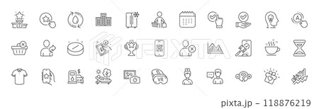 Person talk, Refill water and Medical tablet line icons. Pack of Lounger, Refrigerator, Photo camera icon. Victory, Doctor, Vr pictogram. Training results, Quiz test, Love gift. Line icons. Vector 118876219