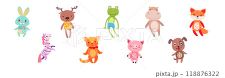 Sewed Stuffed or Fluffy Colorful Toys Vector Set Sewed Stuffed or Fluffy Colorful Toys Vector Set 118876322
