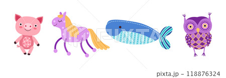 Sewed Stuffed or Fluffy Colorful Toys Vector Set Sewed Stuffed or Fluffy Colorful Toys Vector Set 118876324