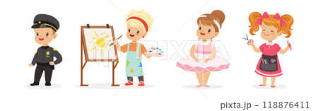 Funny Kid Character Wear Professional Uniform Vector Set 118876411