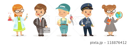 Funny Kid Character Wear Professional Uniform Vector Set 118876412