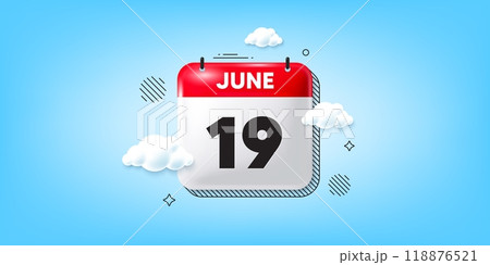 Calendar date of June 3d icon. 19th day of the month icon. Event schedule date. Meeting appointment time. 19th day of June. Calendar month date banner. Day or Monthly page. Vector 118876521