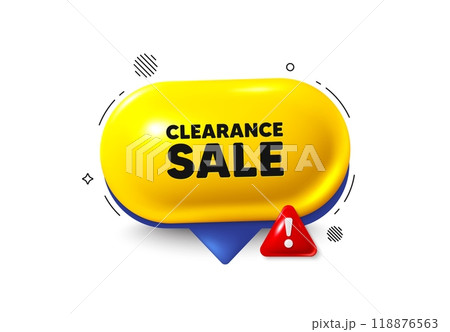 Offer speech bubble 3d icon. Clearance sale tag. Special offer price sign. Advertising discounts symbol. Clearance sale chat offer. Speech bubble danger alert banner. Text box balloon. Vector 118876563