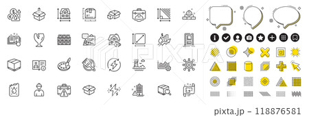 Set of Send box, Warning briefcase and Search package line icons for web app. Design elements, Social media icons. Framework, Palette, Opened box icons. Vector 118876581