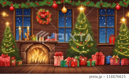 Christmas decorations and gifts, background for new year celebrations, winter fairy tale 118876625