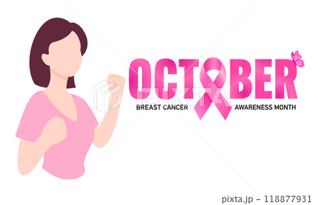 October lettering design with pink ribbon.  118877931