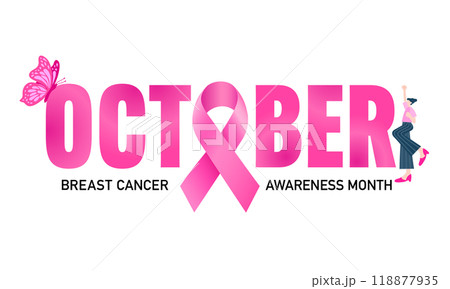 October lettering design with pink ribbon. 118877935