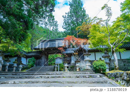 京都市右京区　西明寺の表門と参道の階段 118878019
