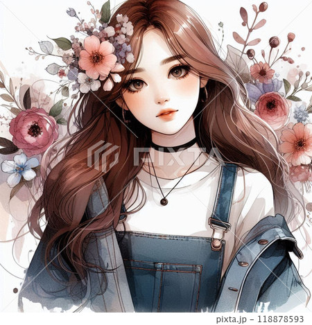 長い髪の少女と綺麗な花 長い髪の少女と綺麗な花 118878593