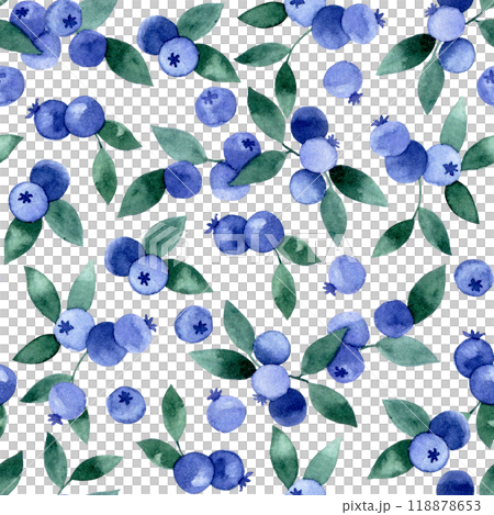 watercolor seamless pattern with blueberries. illustration in simple style, wild berry leaves and berries 118878653