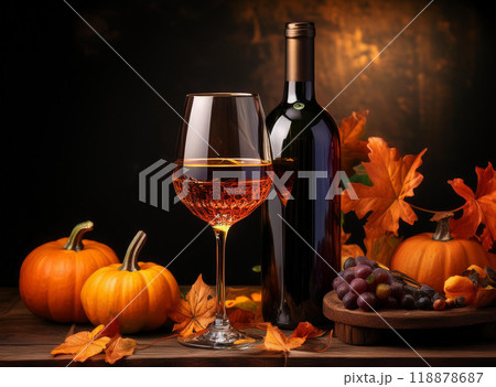 ハロウィンのカボチャとワイン 118878687